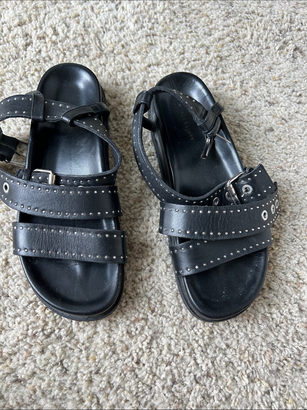 Black Studded Womens Sandals - Comfortable Adjustable Straps